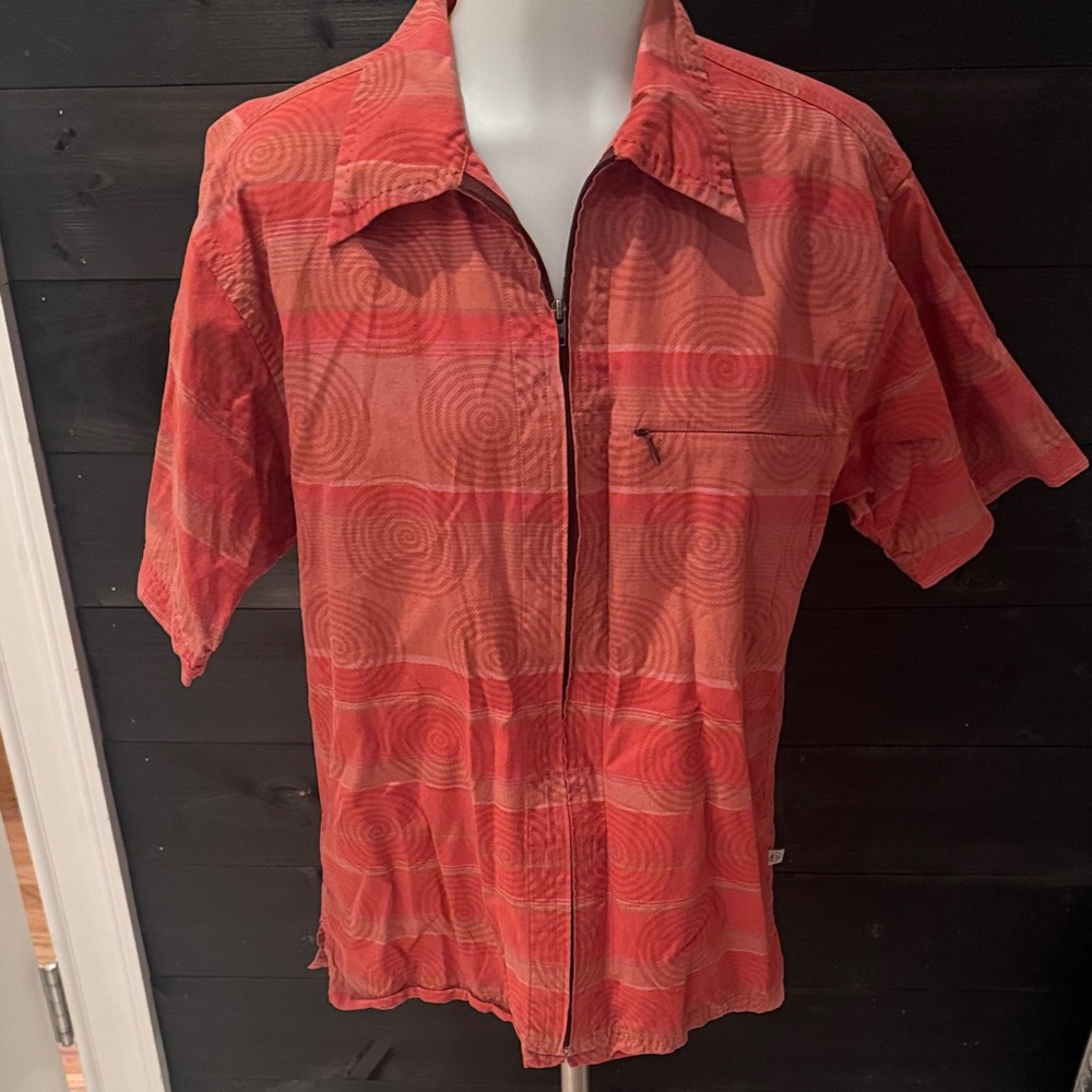 Patagonia Zip Shirt Mens Size S Red Print Organic‎ Cotton Blend Top